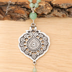 Aventurine & DZI Bead Necklace in Stainless Steel