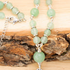 Aventurine & DZI Bead Necklace in Stainless Steel