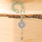 Aventurine & DZI Bead Necklace in Stainless Steel