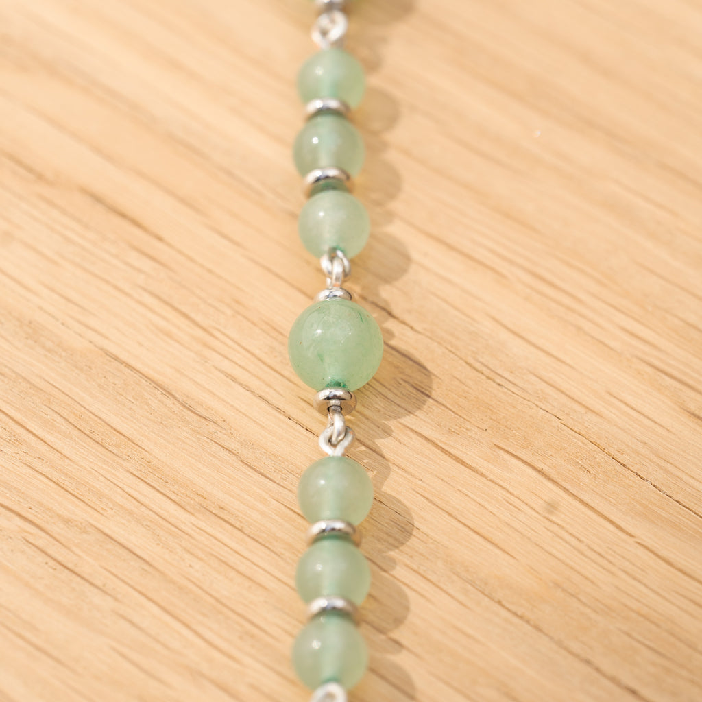 Aventurine & DZI Bead Necklace in Stainless Steel