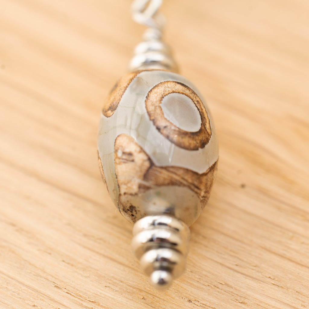 Aventurine & DZI Bead Necklace in Stainless Steel