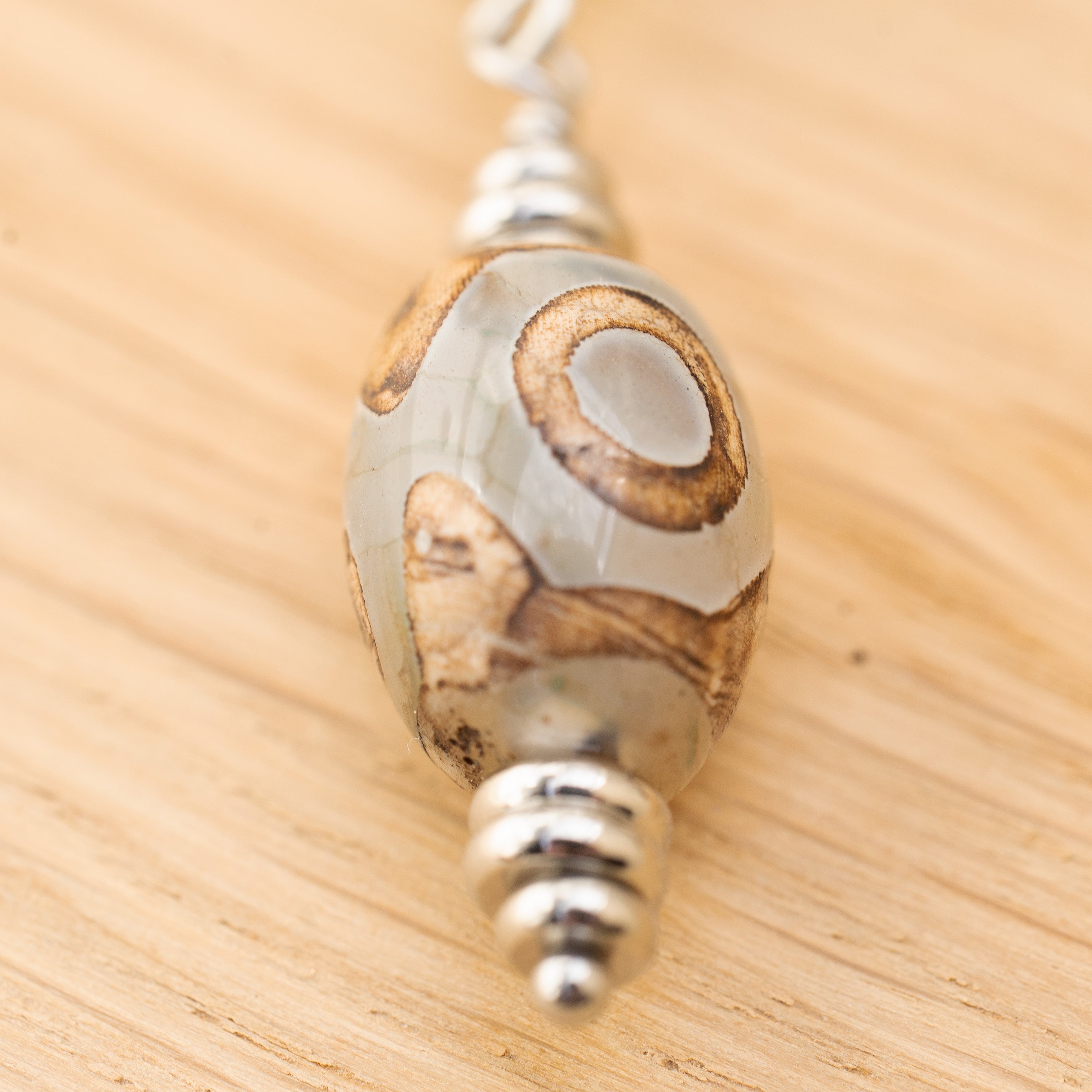 Aventurine & DZI Bead Necklace in Stainless Steel