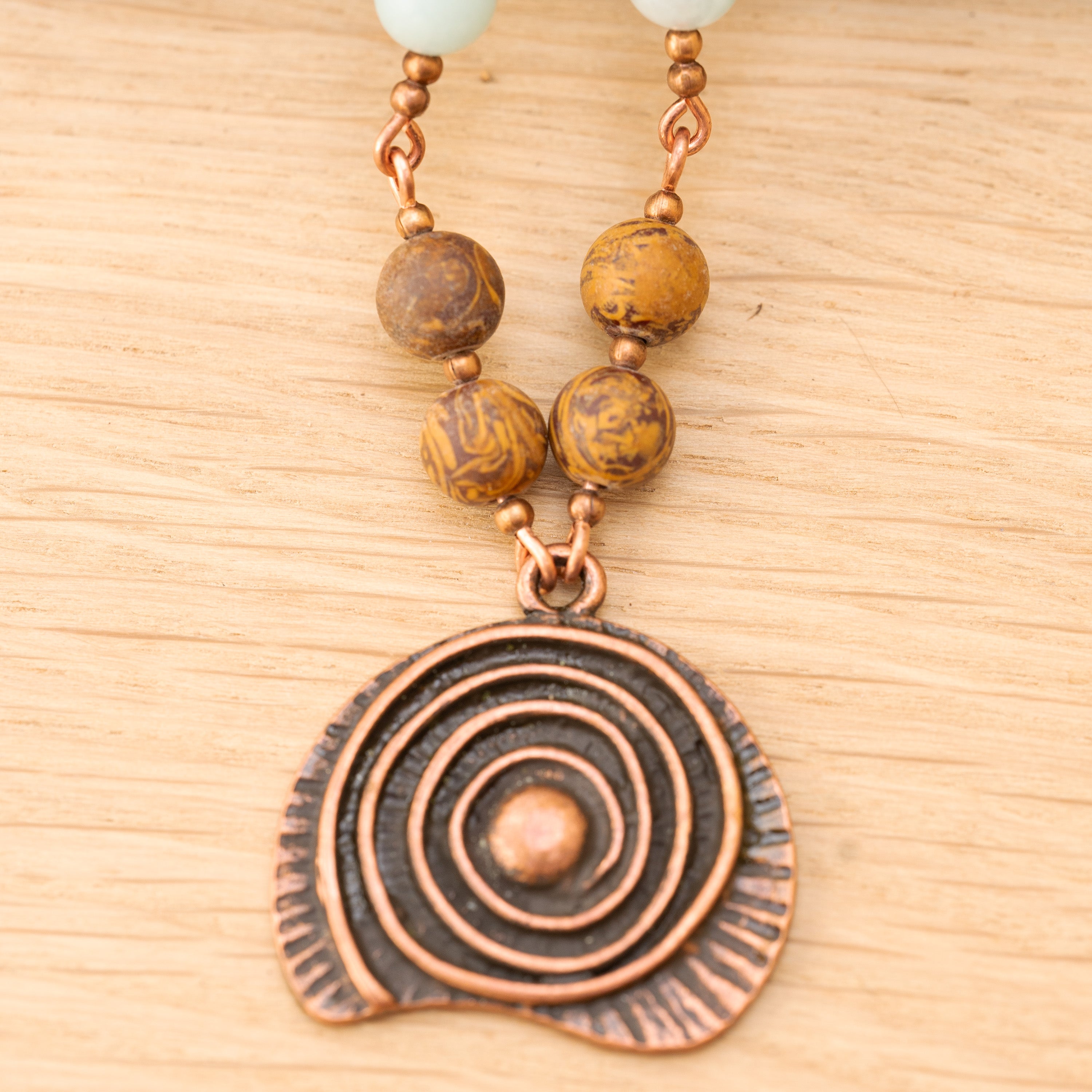 Amazonite & Elephant Skin Jasper Necklace in Copper