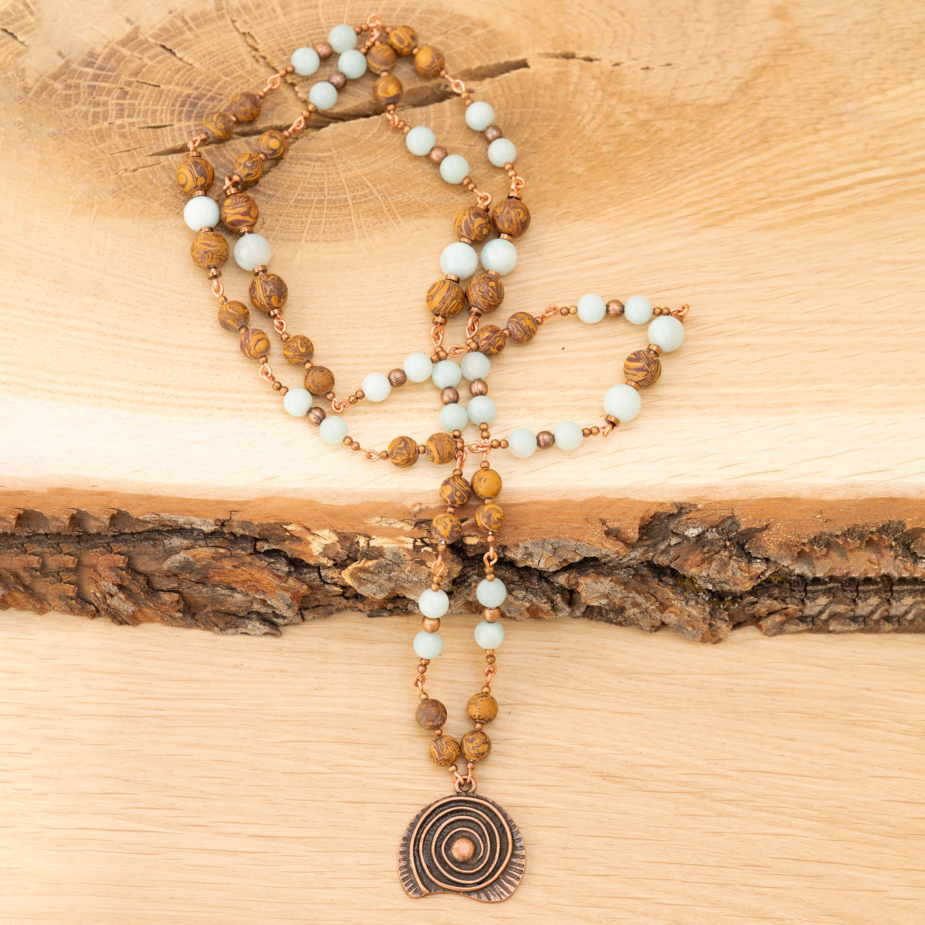 Amazonite & Elephant Skin Jasper Necklace in Copper