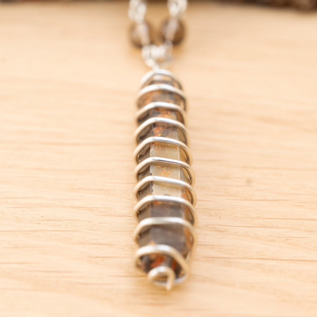 Aventurine & Smoky Quartz Necklace in Stainless Steel