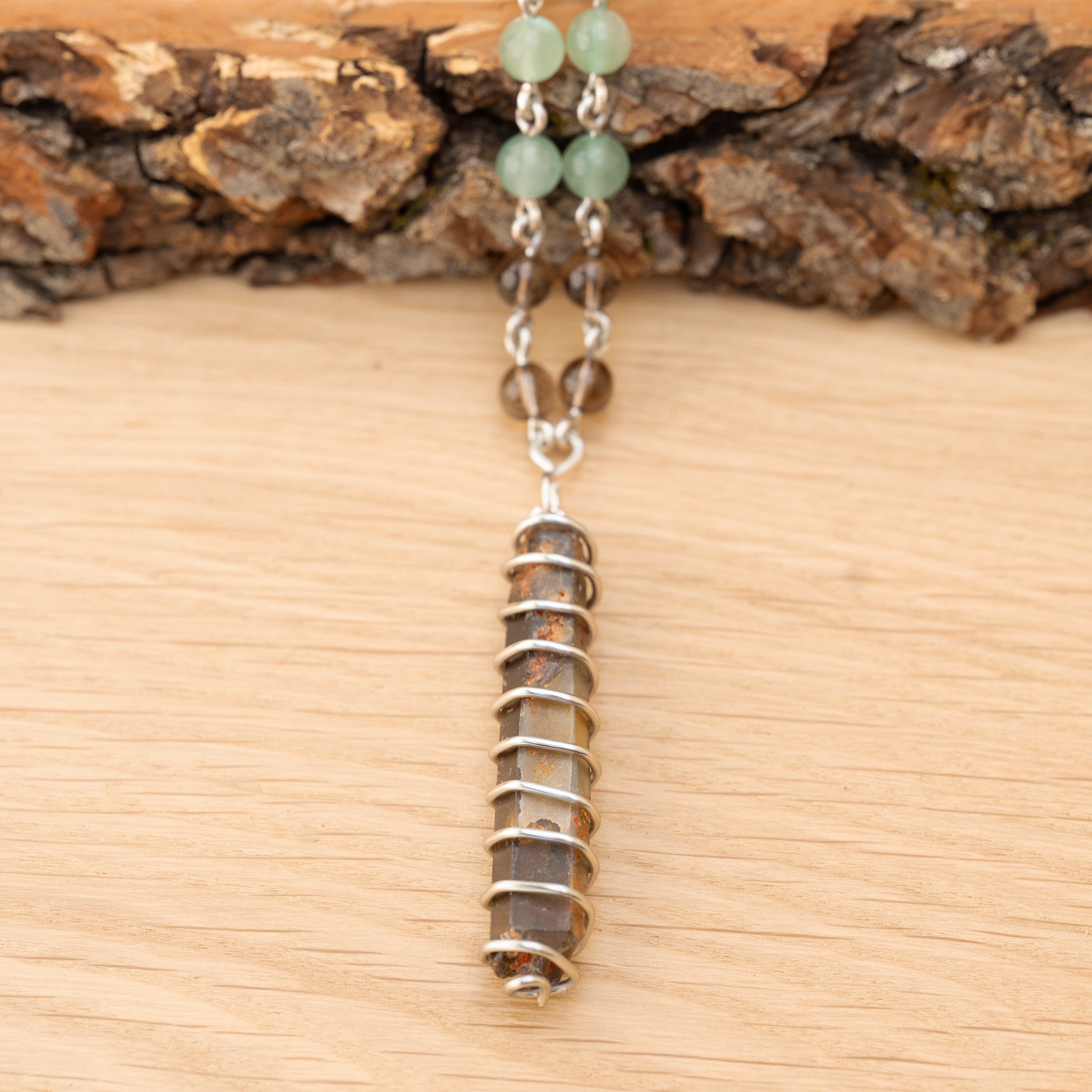 Aventurine & Smoky Quartz Necklace in Stainless Steel