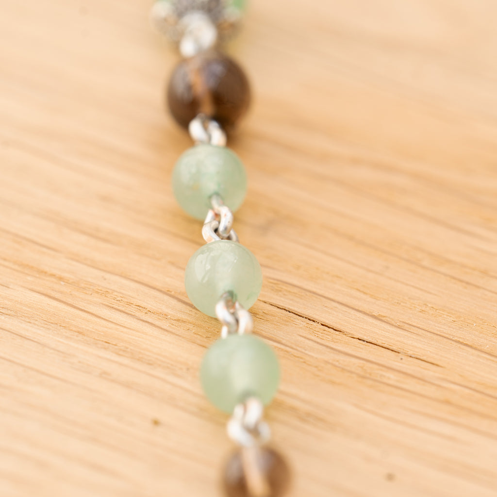 Aventurine & Smoky Quartz Necklace in Stainless Steel