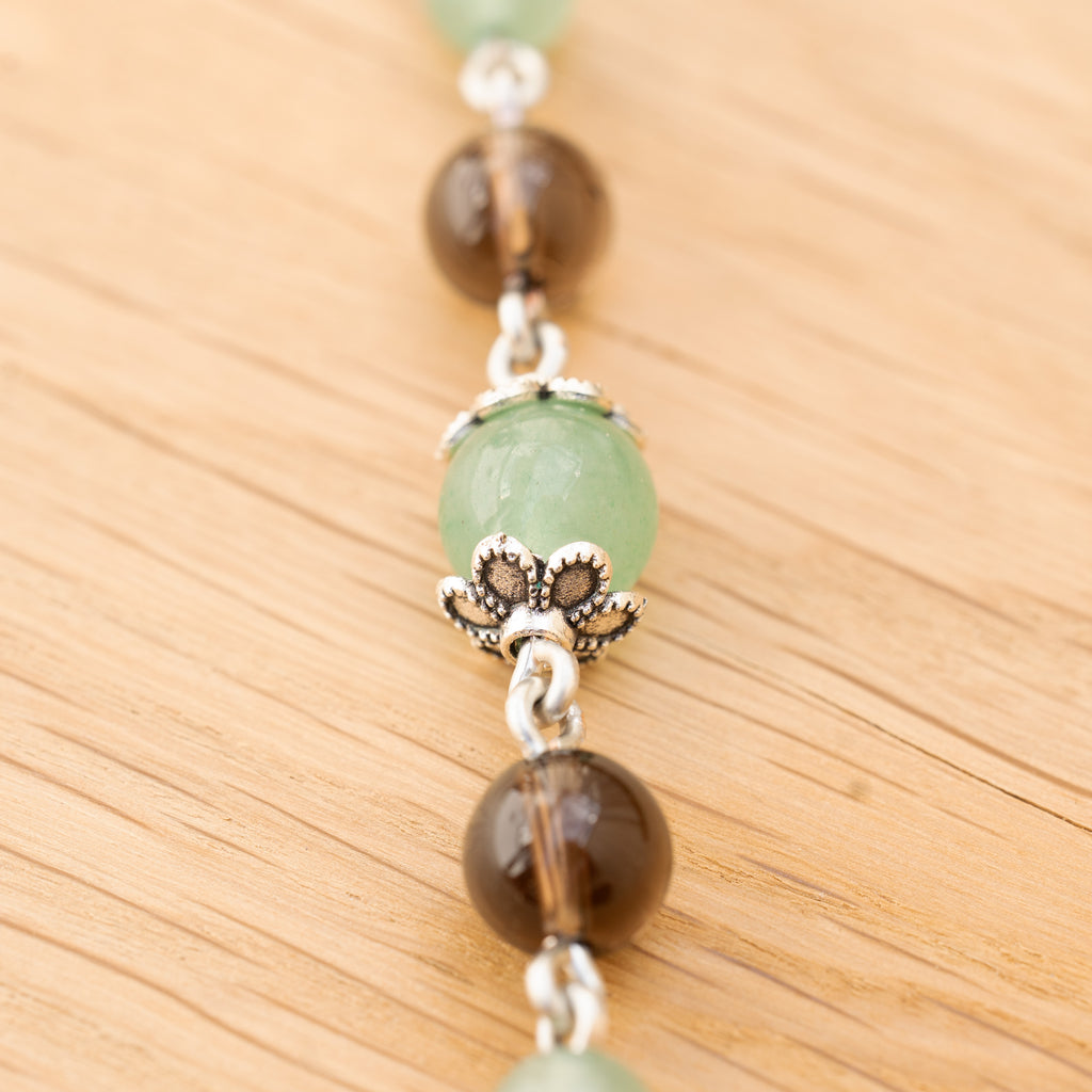 Aventurine & Smoky Quartz Necklace in Stainless Steel