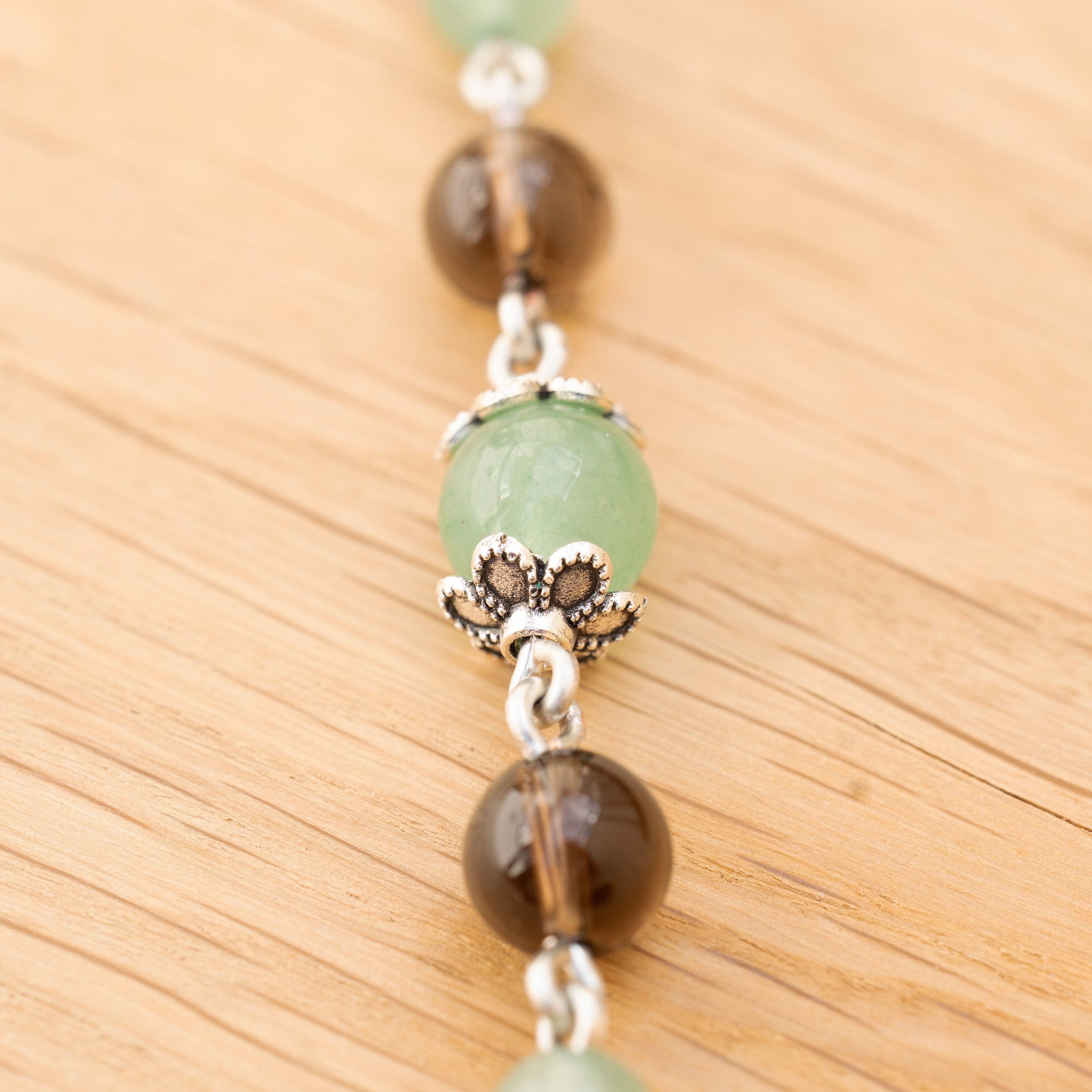 Aventurine & Smoky Quartz Necklace in Stainless Steel
