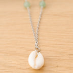 Aventurine, Chains & Cowrie Shell Necklace in Stainless Steel
