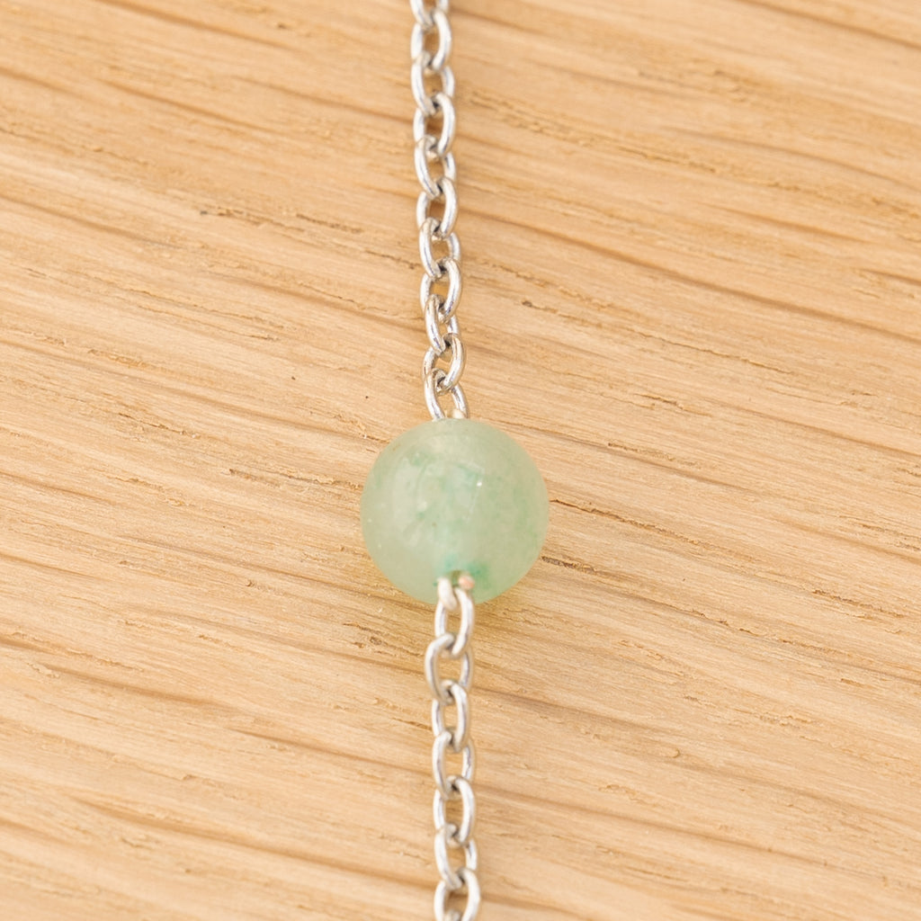 Aventurine, Chains & Cowrie Shell Necklace in Stainless Steel