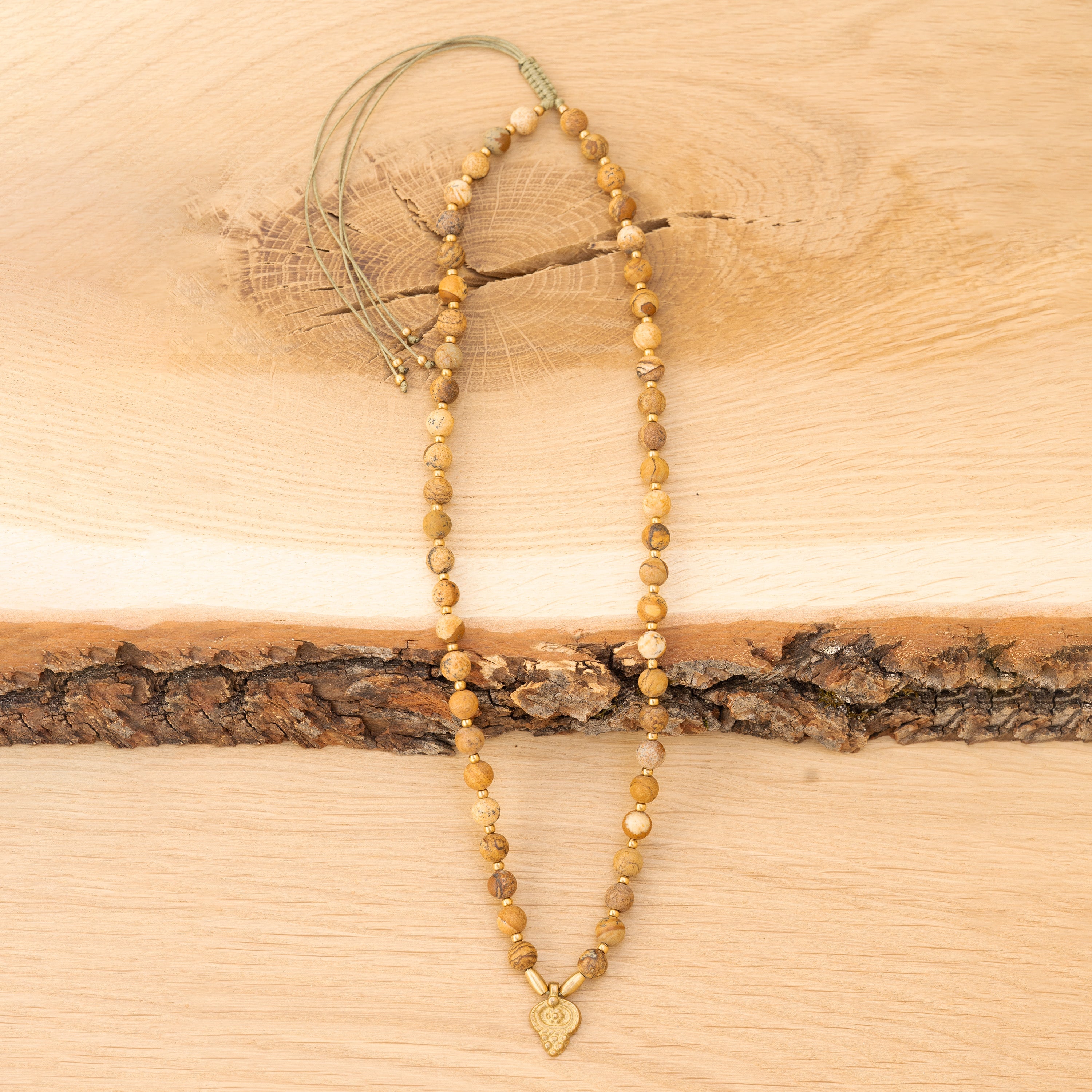 Bohemian Necklace with Landscape Jasper & Brass Pendant