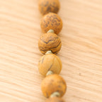 Bohemian Necklace with Landscape Jasper, Handknotted Thread & Brass Pendant