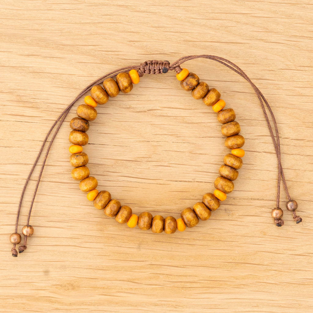 Brown & Orange Wood Bead Bracelet