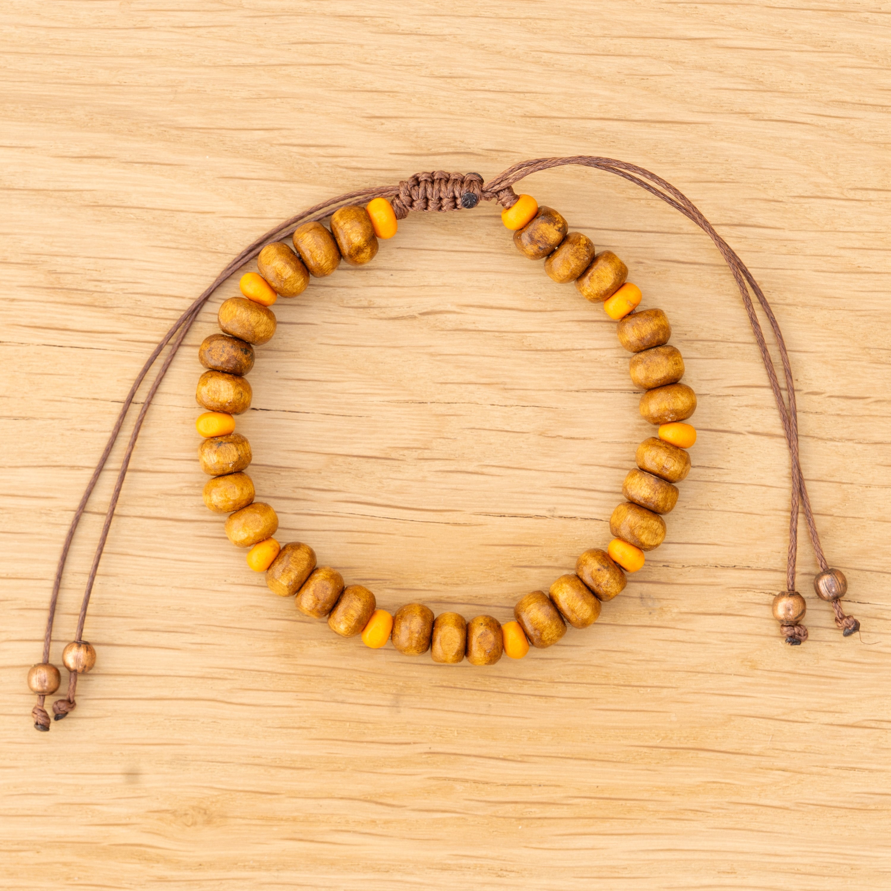 Brown & Orange Wood Bead Bracelet
