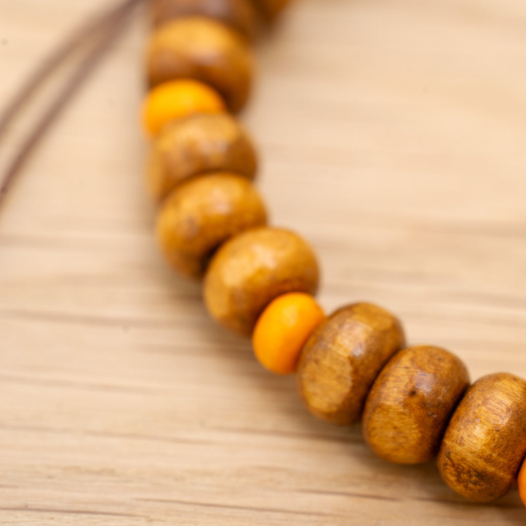 Brown & Orange Wood Bead Bracelet