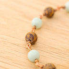 Amazonite & Elephant Skin Jasper Anklet in Copper