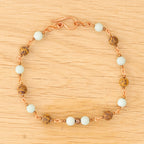 Amazonite & Elephant Skin Jasper Anklet in Copper