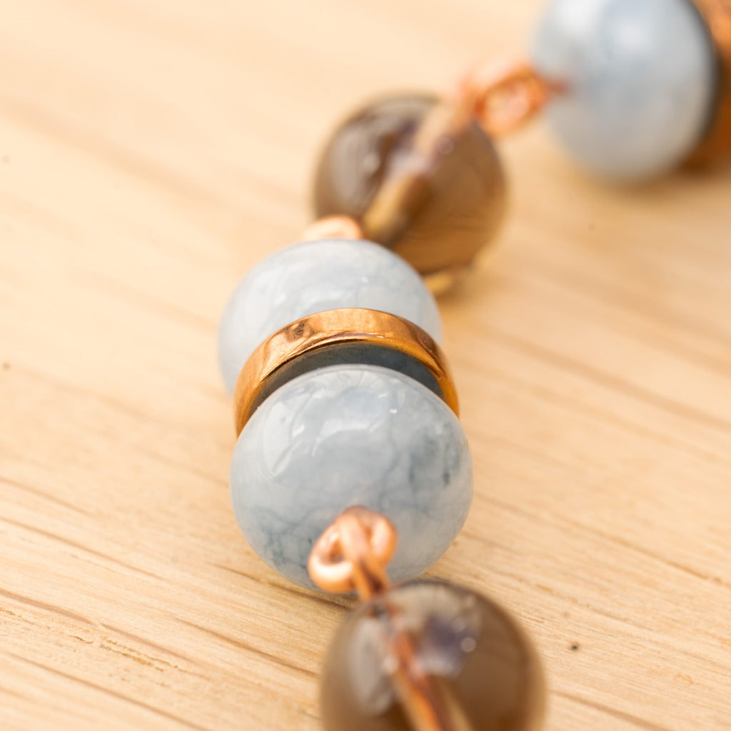 Aquamarine & Smoky Quarts Bracelet in Copper