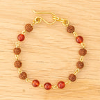 Red Agate & Rudraksha Bracelet in Brass