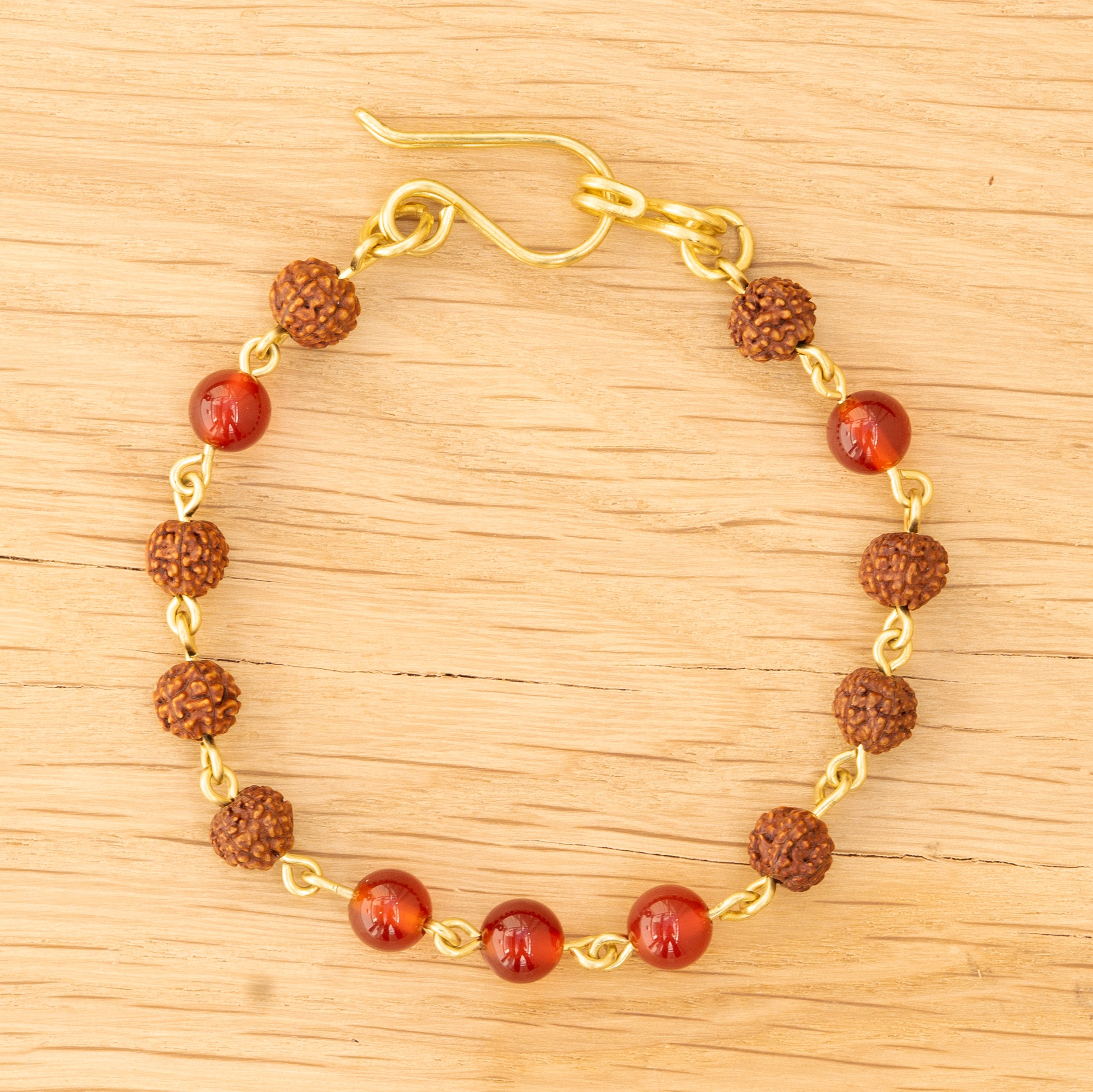 Red Agate & Rudraksha Bracelet in Brass