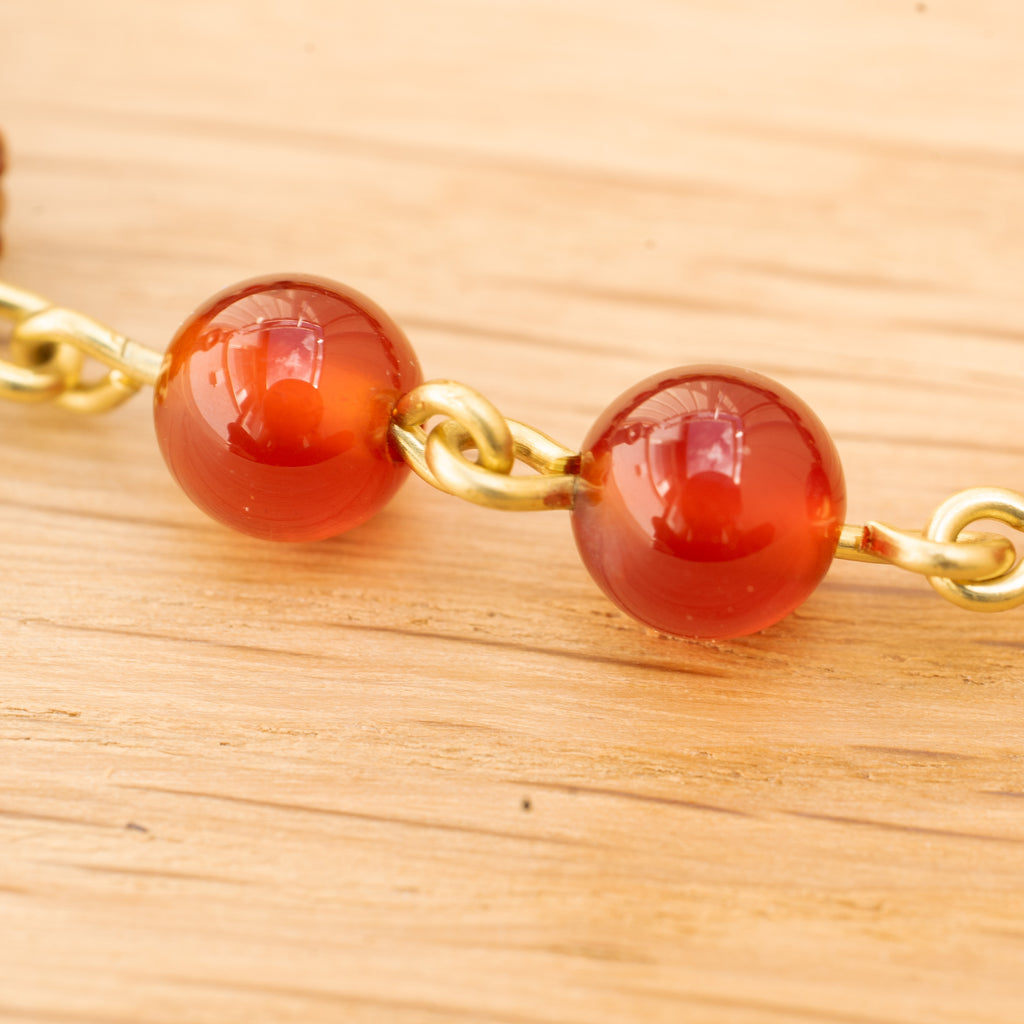 Red Agate & Rudraksha Bracelet in Brass