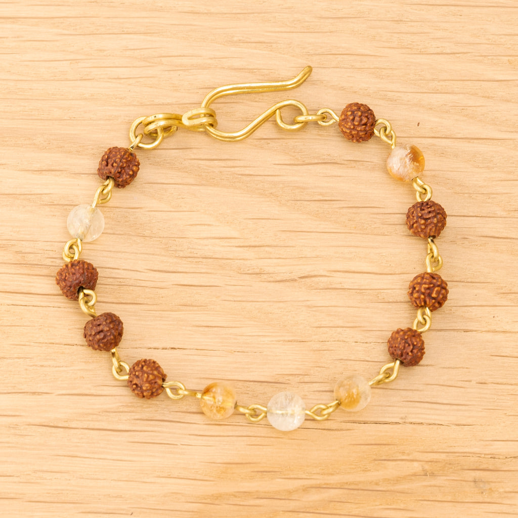 Citrine & Rudraksha Bracelet in Brass