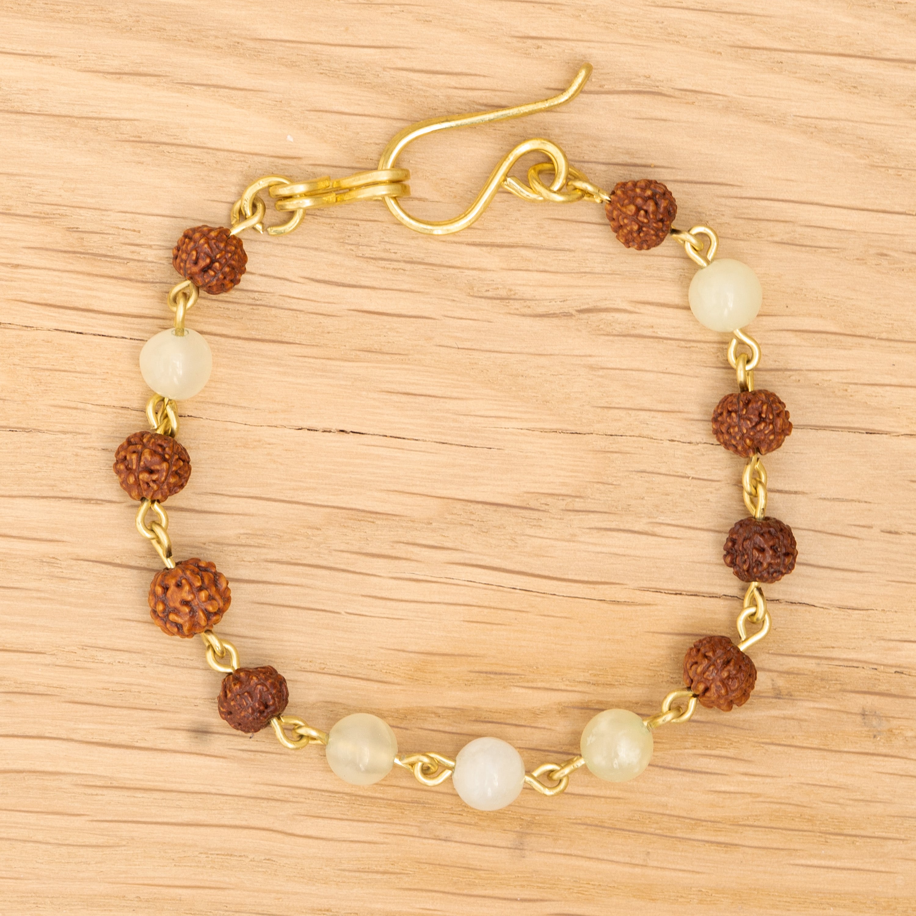 Jade Xinshan & Rudraksha Bracelet in Brass