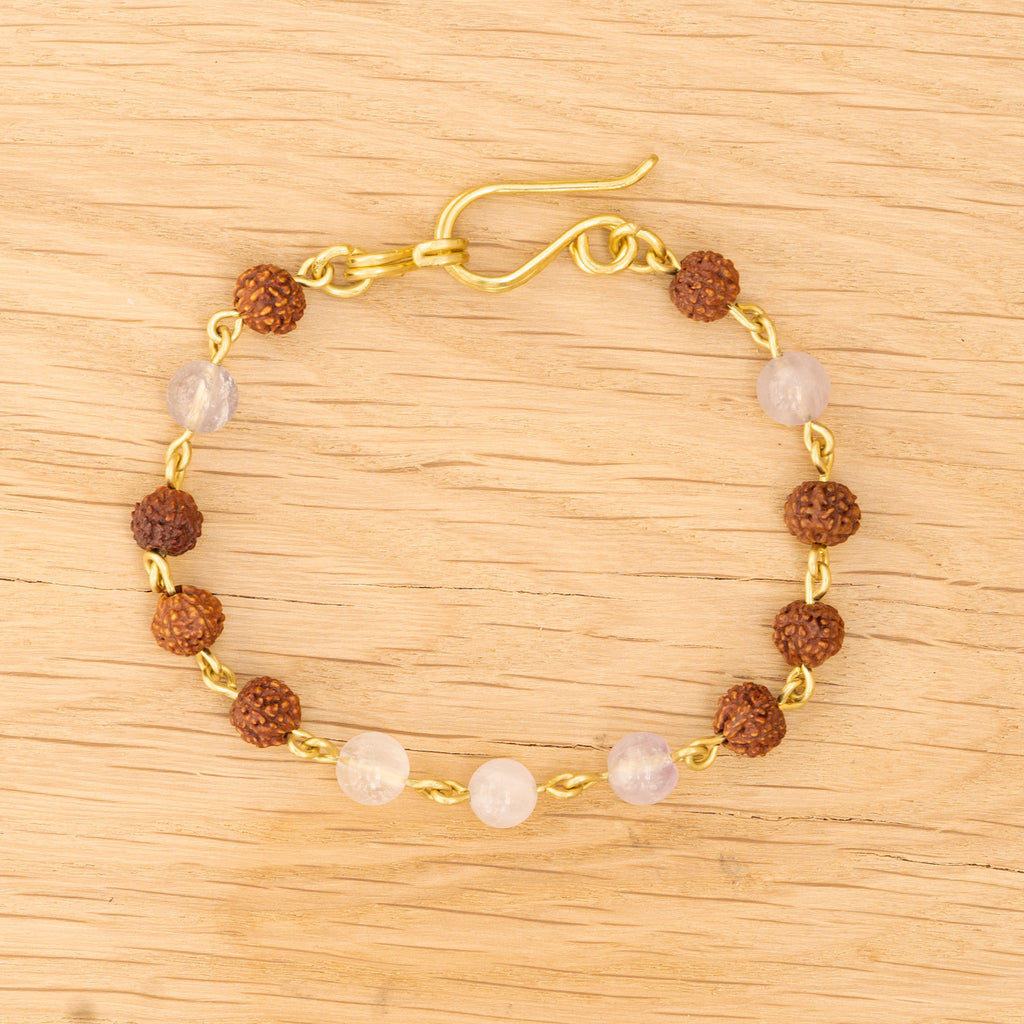 Violet Jade & Rudraksha Bracelet in Brass