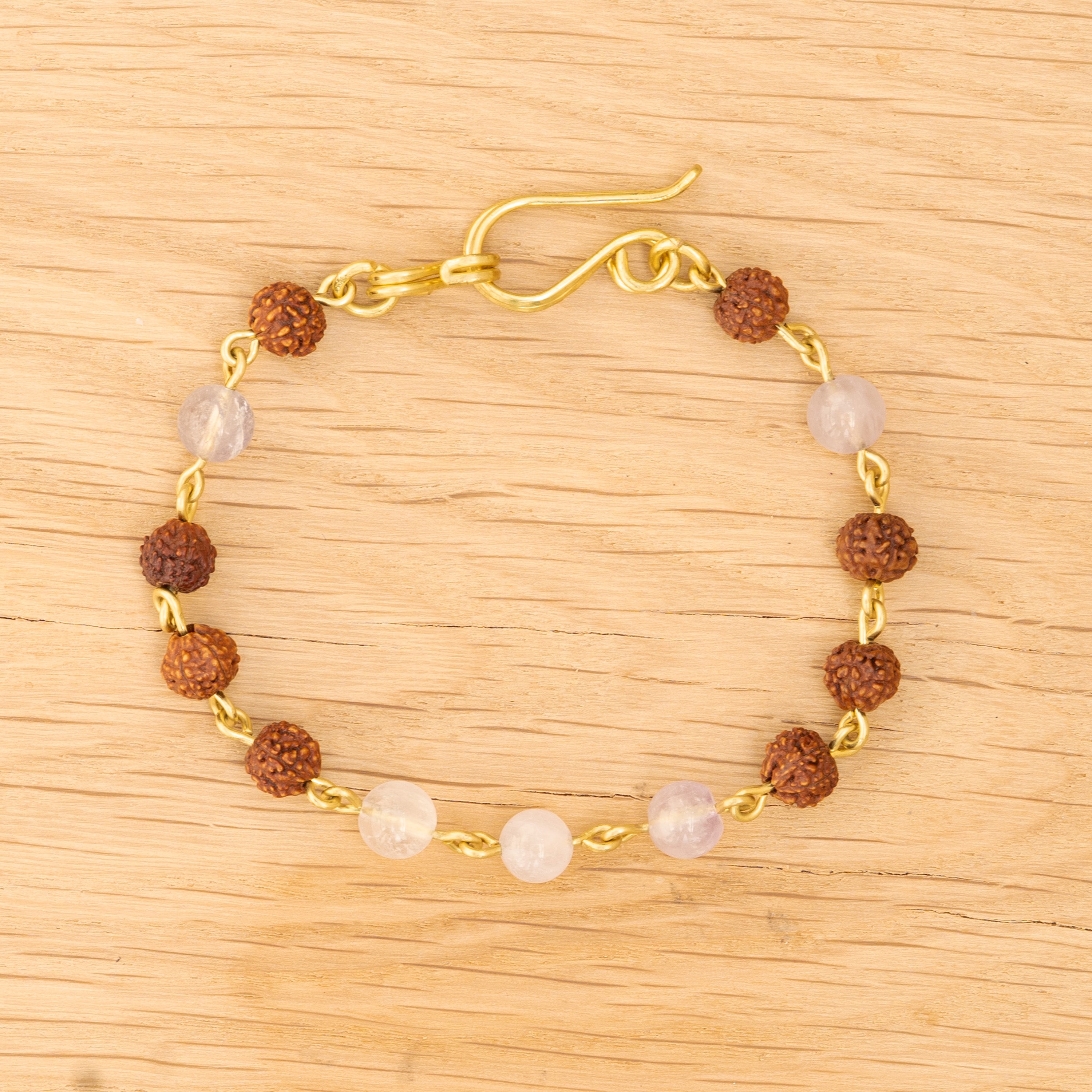 Violet Jade & Rudraksha Bracelet in Brass