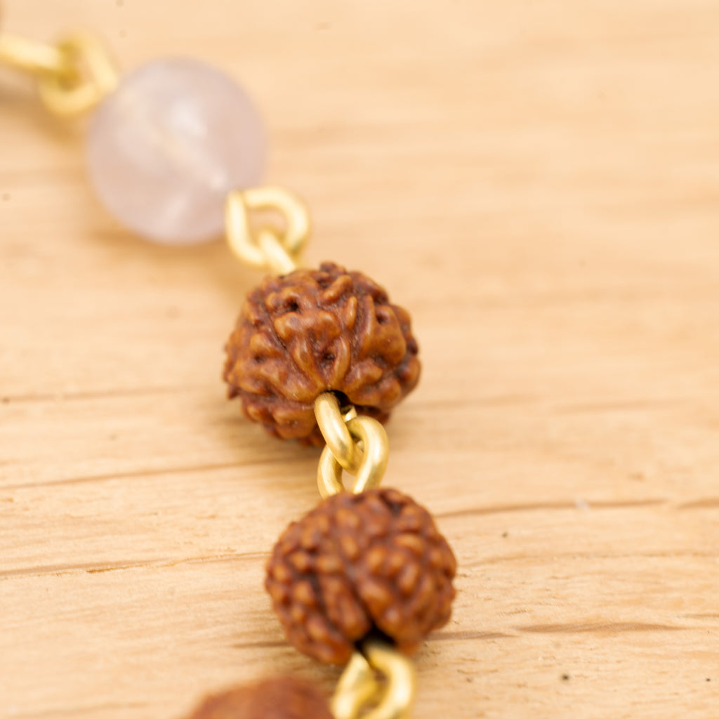 Violet Jade & Rudraksha Bracelet in Brass