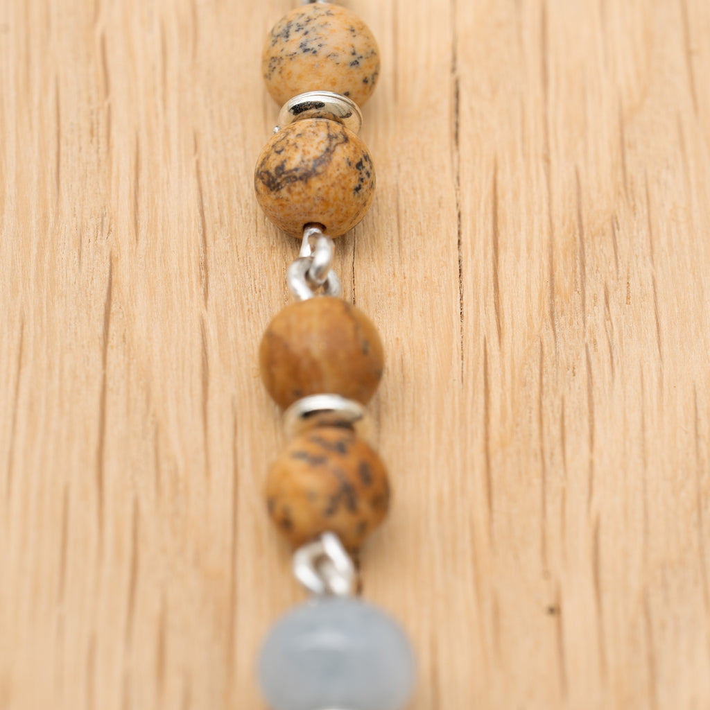 Aquamarine & Landscape Jasper Hand Chain in Stainless Steel