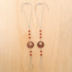 Red Agate & Wood Charm Barefoot Sandals in Stainless Steel