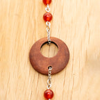 Red Agate & Wood Charm Barefoot Sandals in Stainless Steel