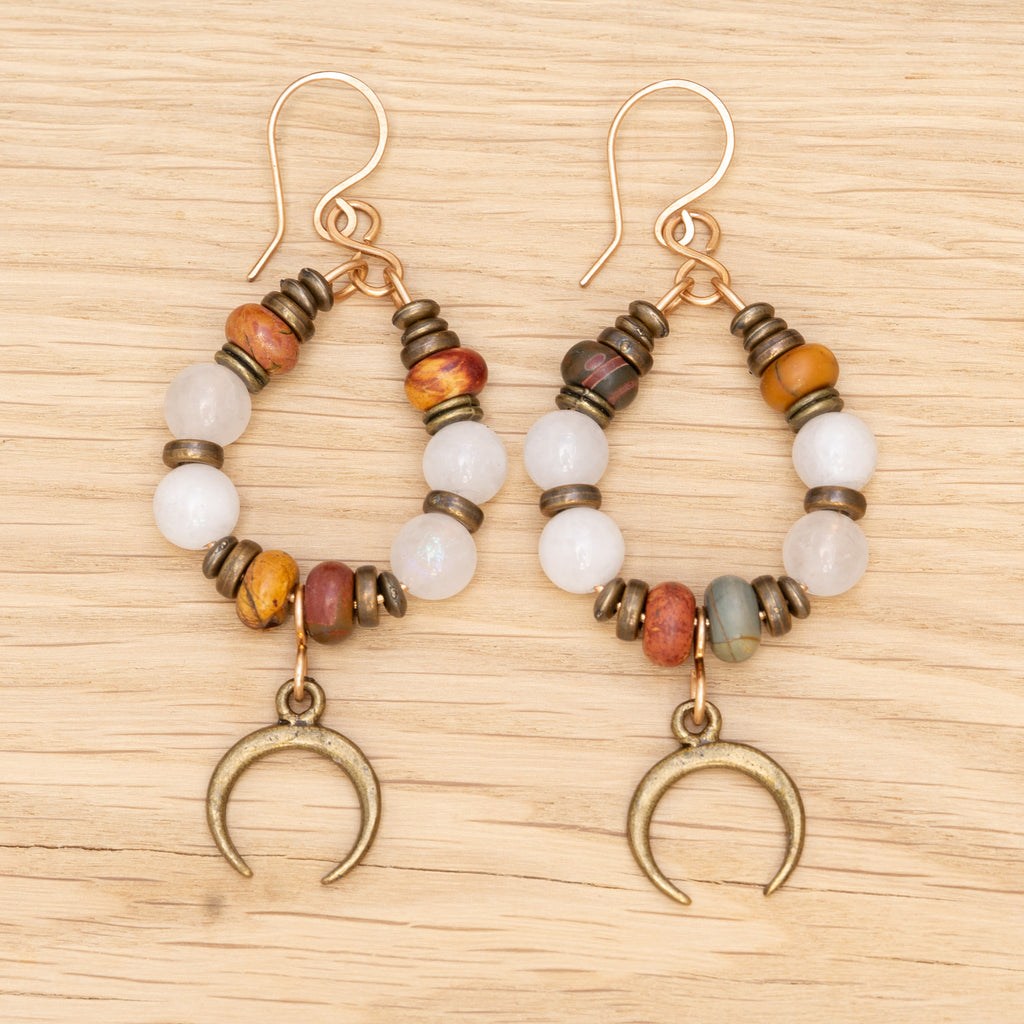 Moonstone & Picasso Jasper Earrings in Bronze