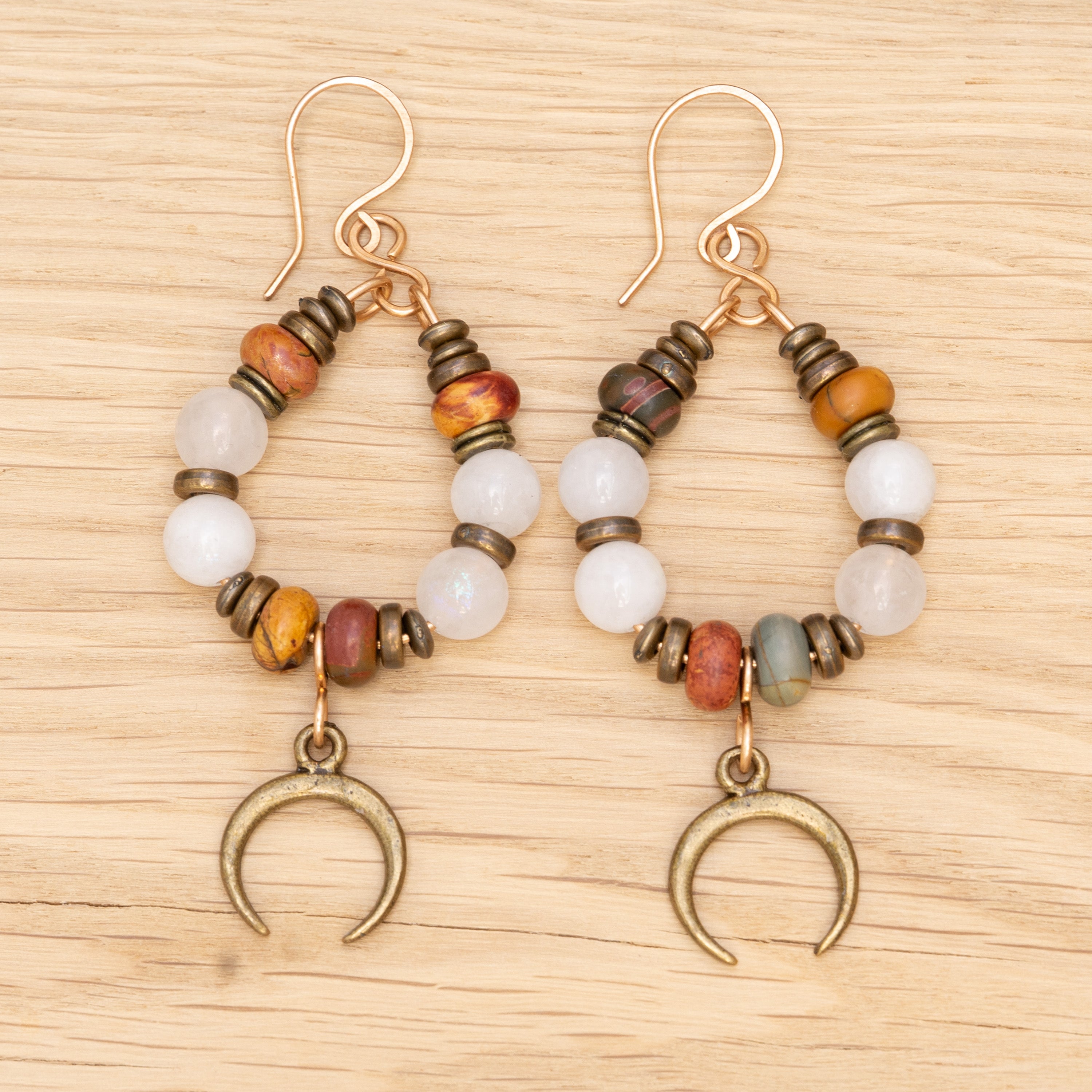 Moonstone & Picasso Jasper Earrings in Bronze