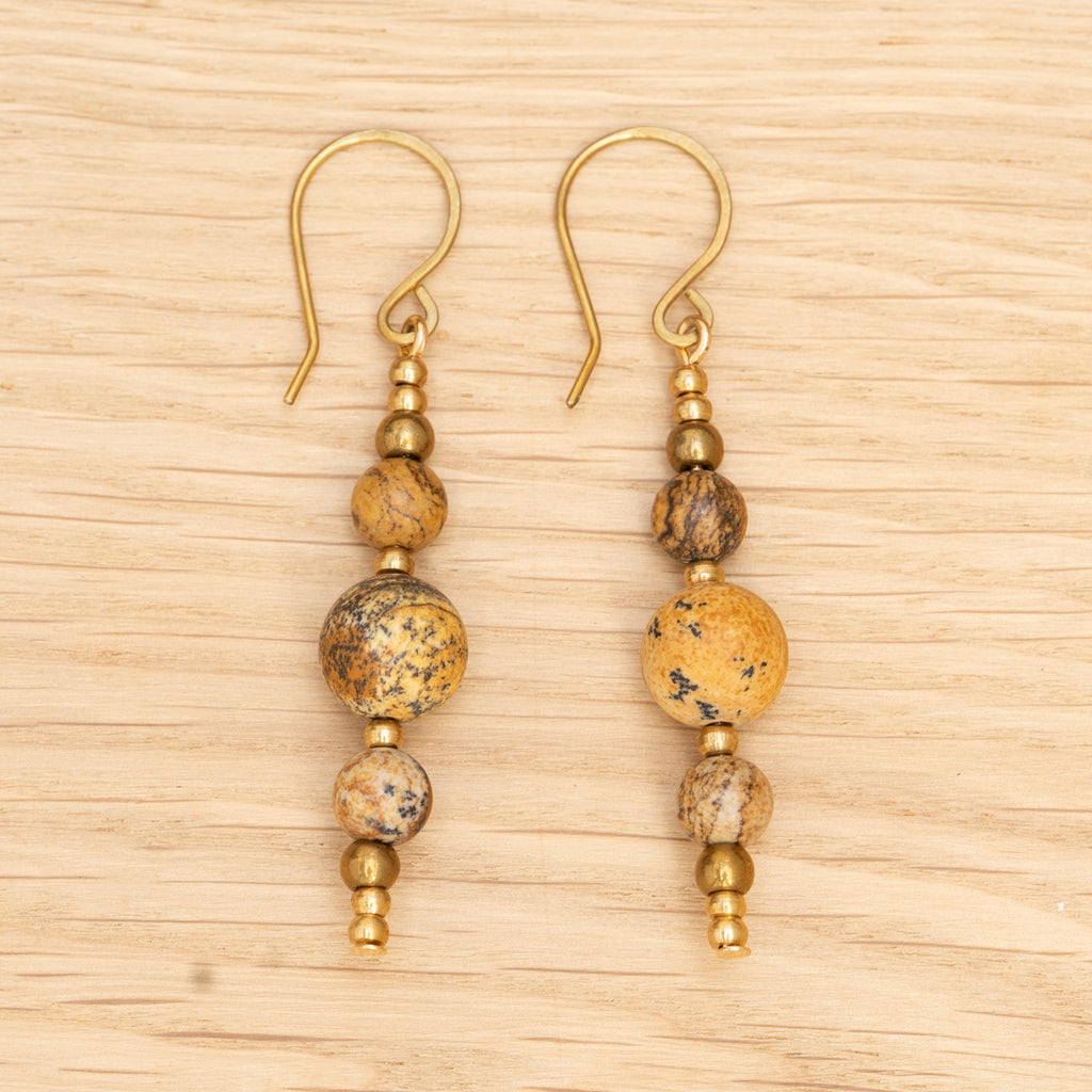 Landscape Jasper Earrings in Brass