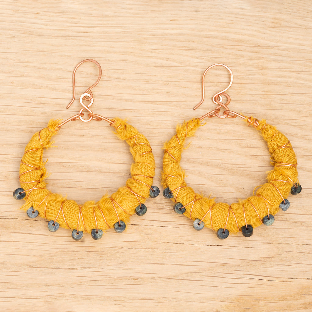 Wrapped Fabric Hoop Earrings in Copper