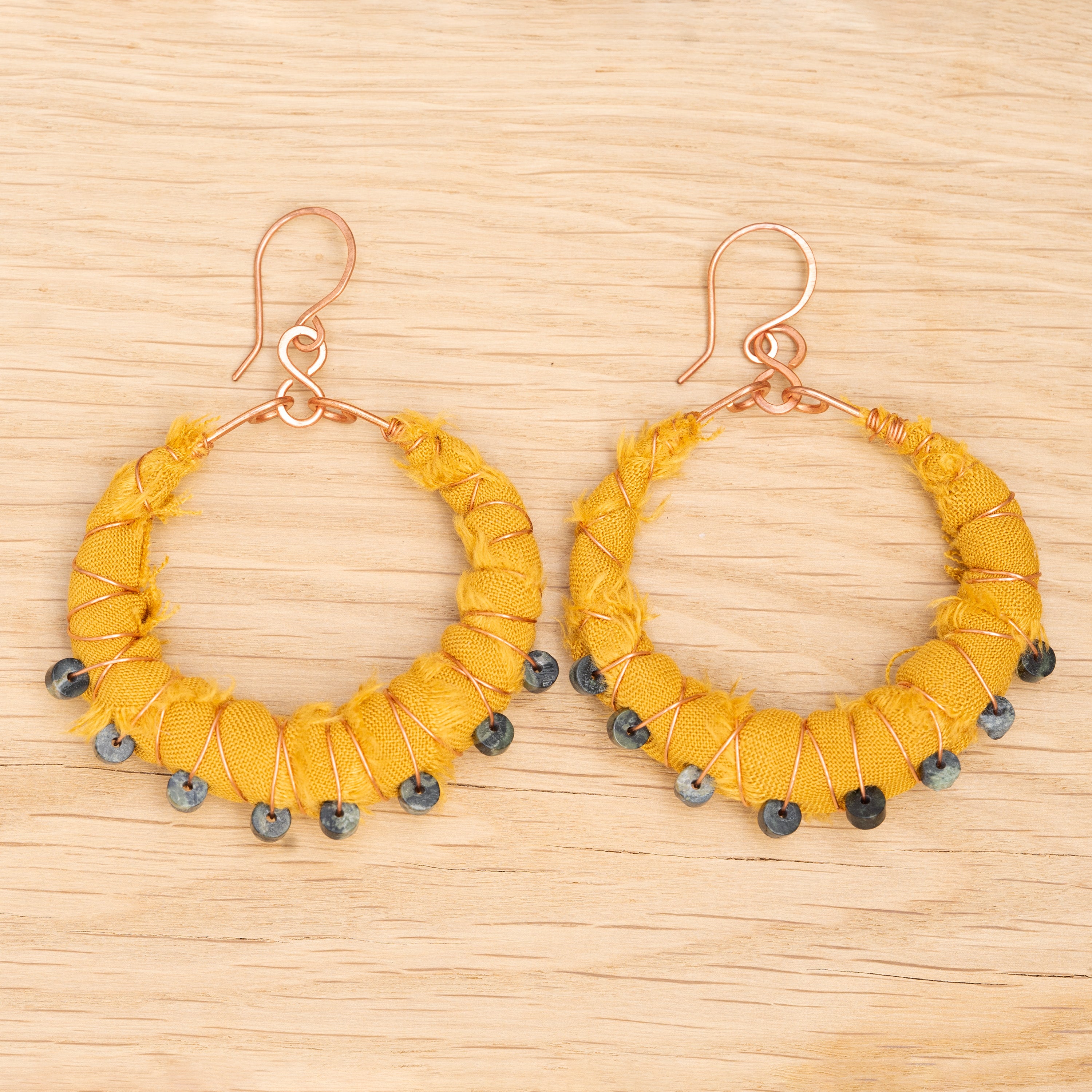 Wrapped Fabric Hoop Earrings in Copper
