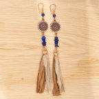 Lapis Lazuli & Sari Silk Tassel Earrings in Copper