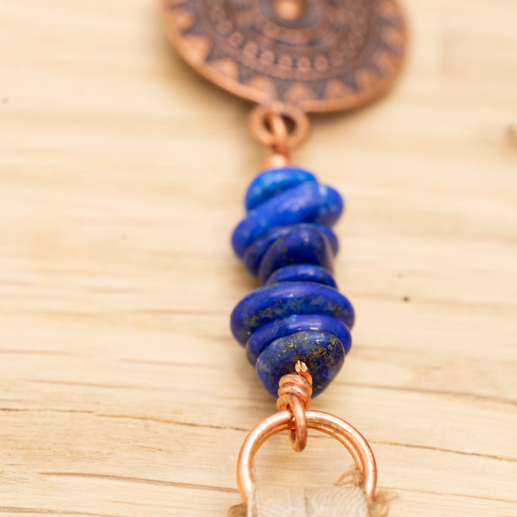 Lapis Lazuli & Sari Silk Tassel Earrings in Copper