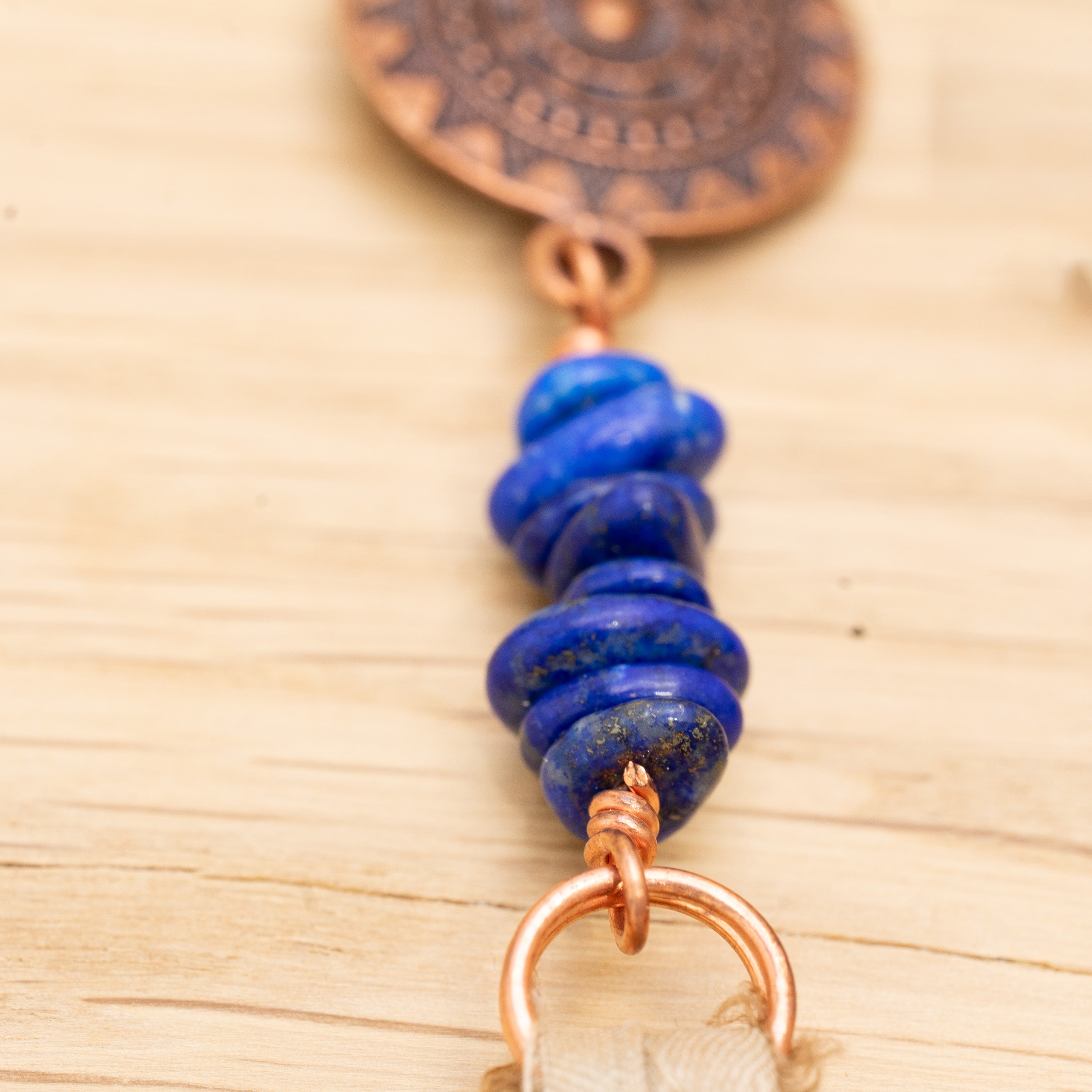 Lapis Lazuli & Sari Silk Tassel Earrings in Copper
