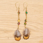 Sea Sediment Jasper & Feather Short Earrings in Brass
