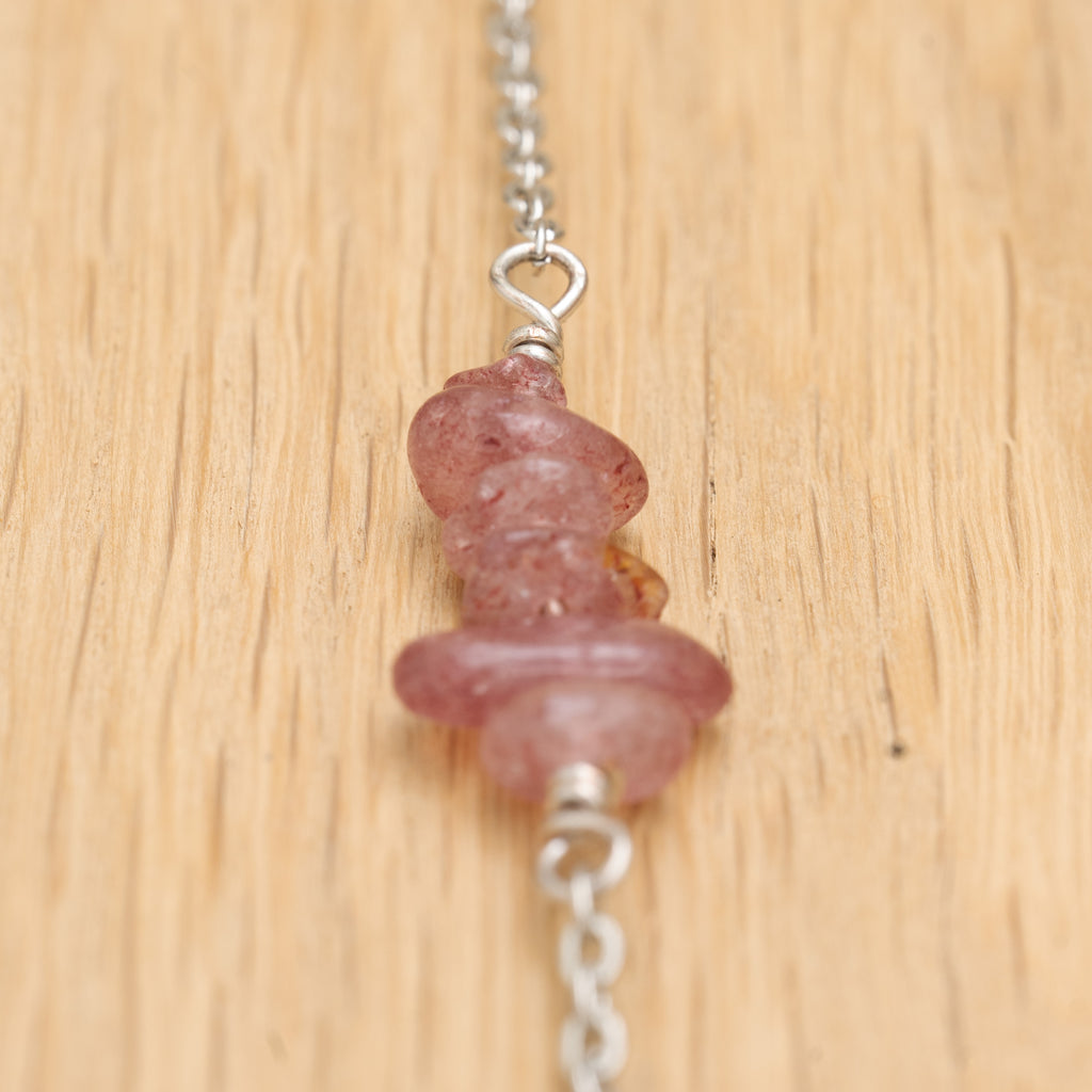 Strawberry Quartz Hair Twist in Stainless Steel