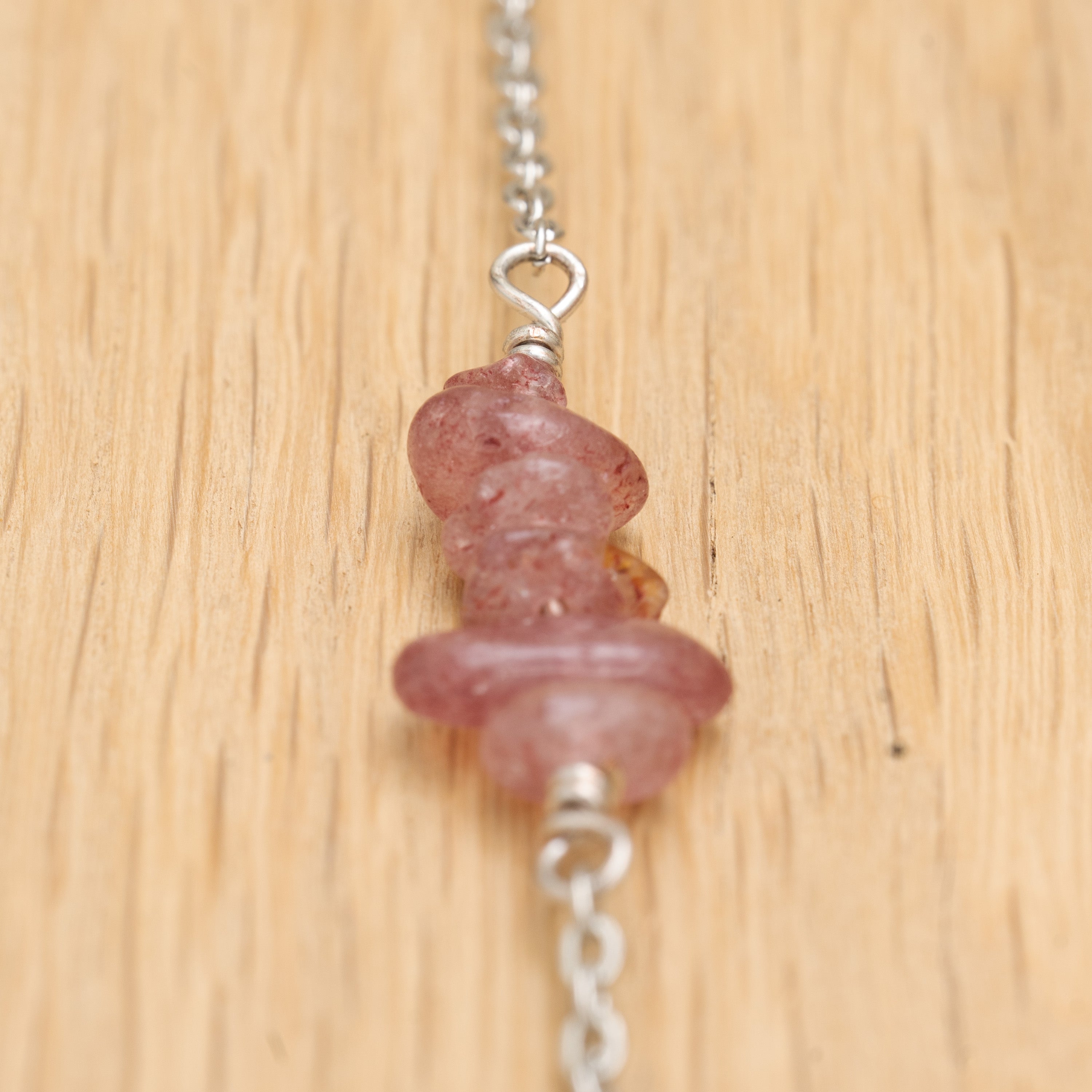 Strawberry Quartz Hair Twist in Stainless Steel