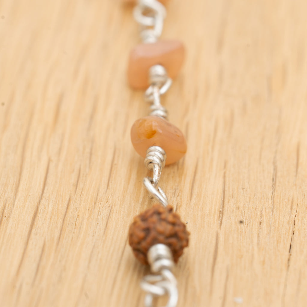 Orange Moonstone & Rudraksha Hair Twist in Stainless Steel