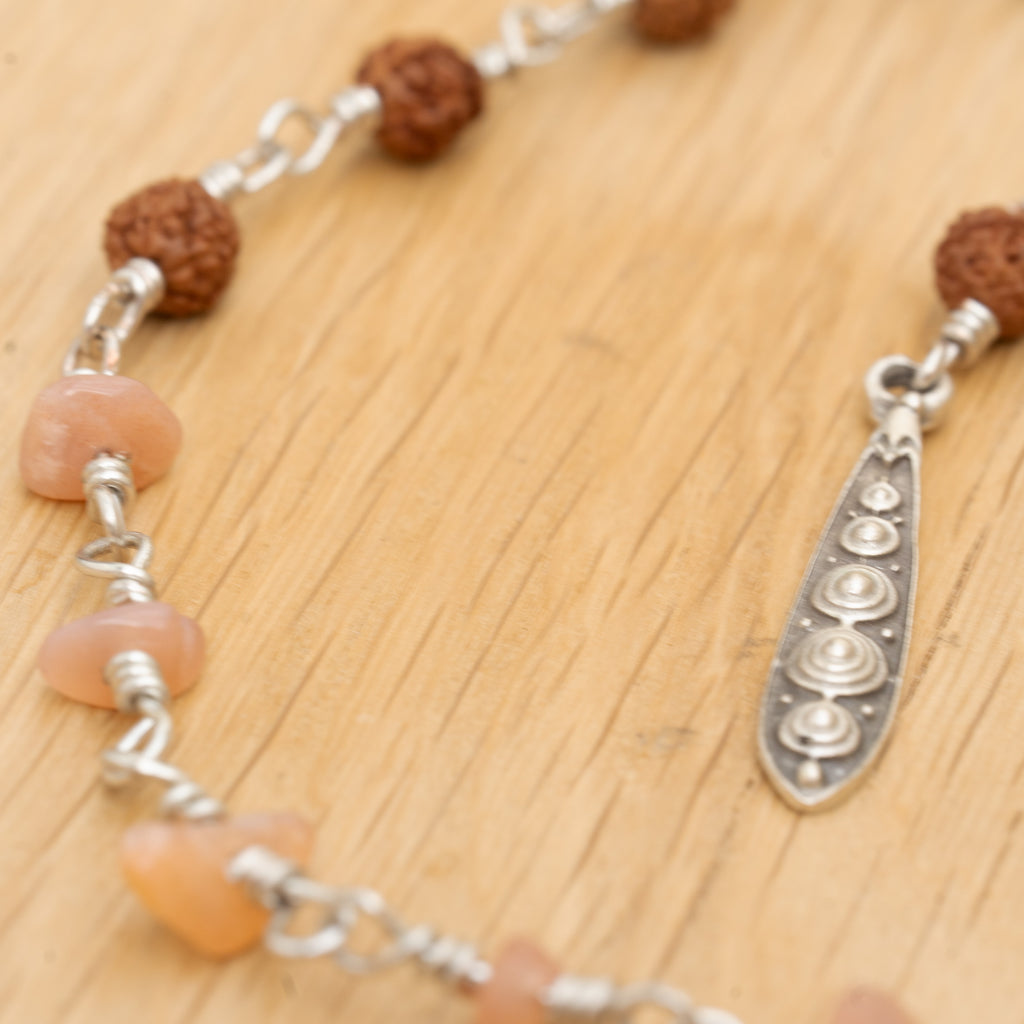 Orange Moonstone & Rudraksha Hair Twist in Stainless Steel