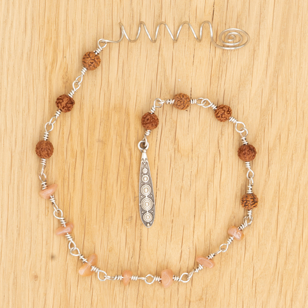 Orange Moonstone & Rudraksha Hair Twist in Stainless Steel
