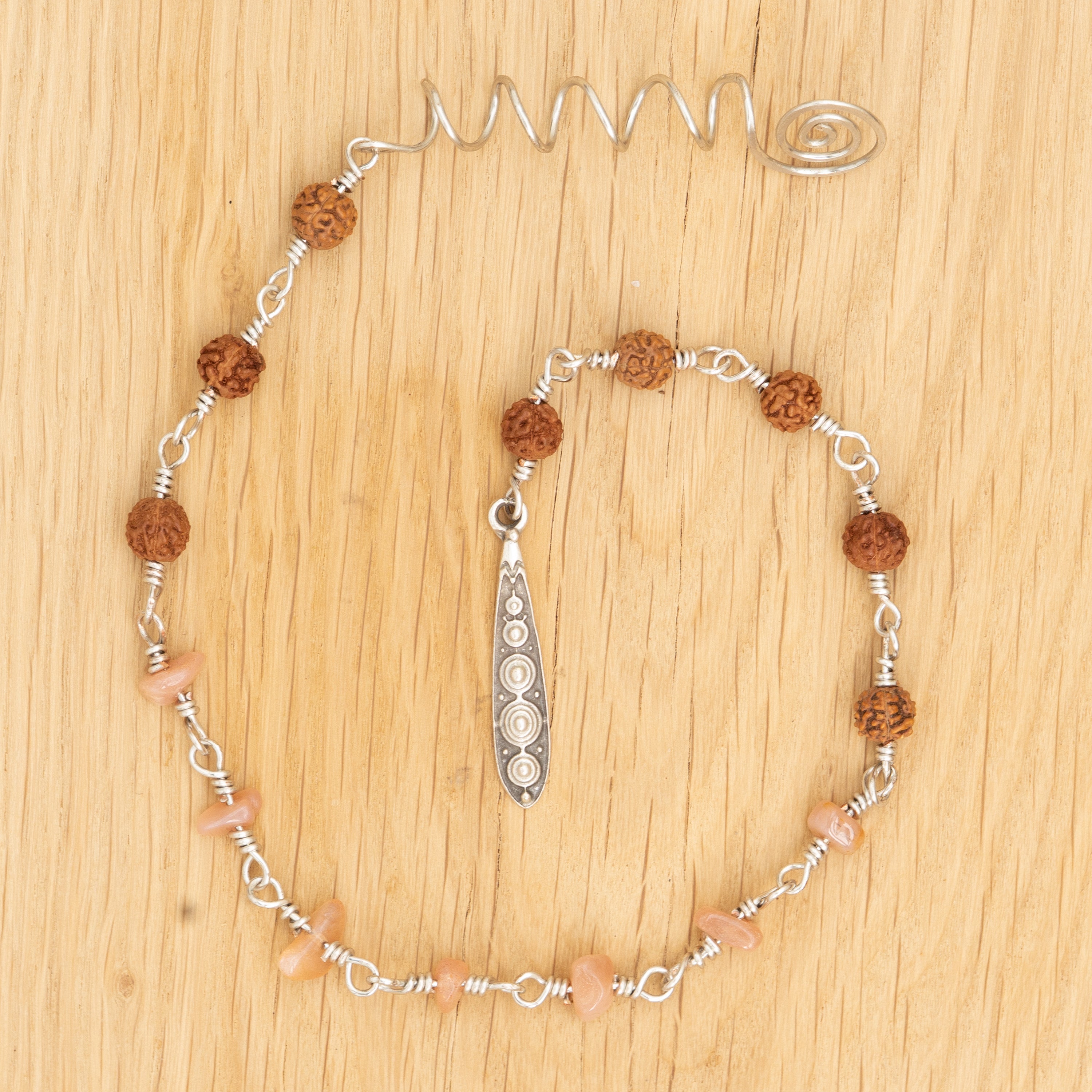 Orange Moonstone & Rudraksha Hair Twist in Stainless Steel