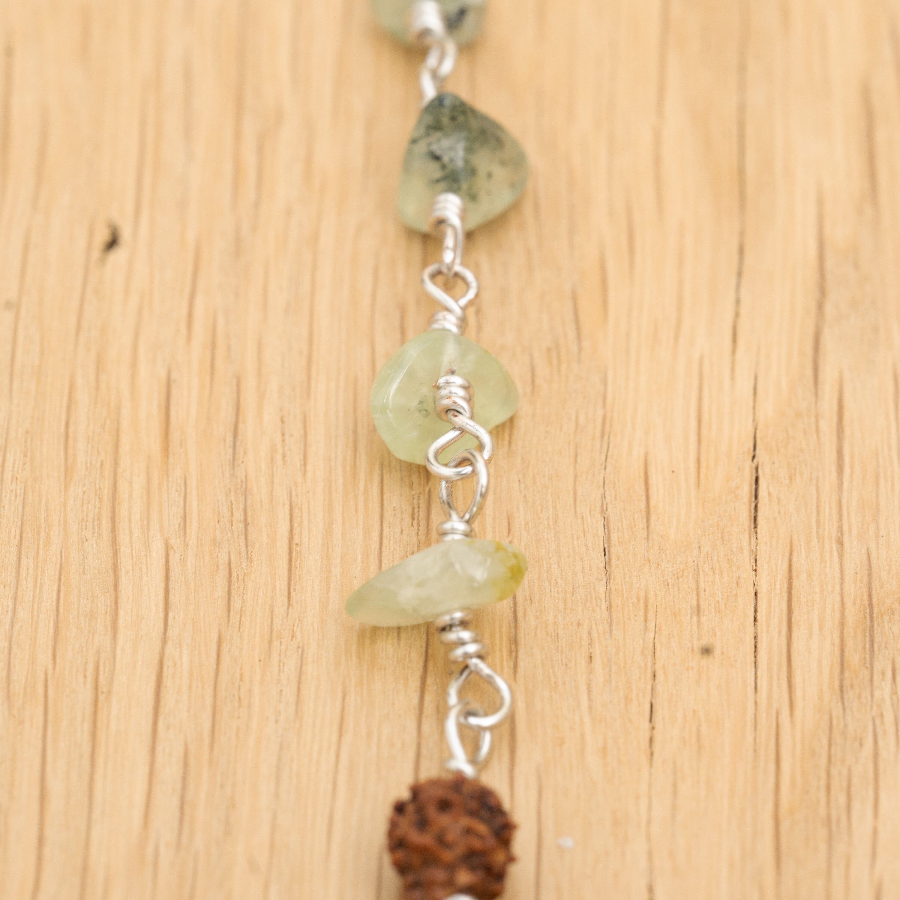 Prehnite & Rudraksha Hair Twist in Stainless Steel
